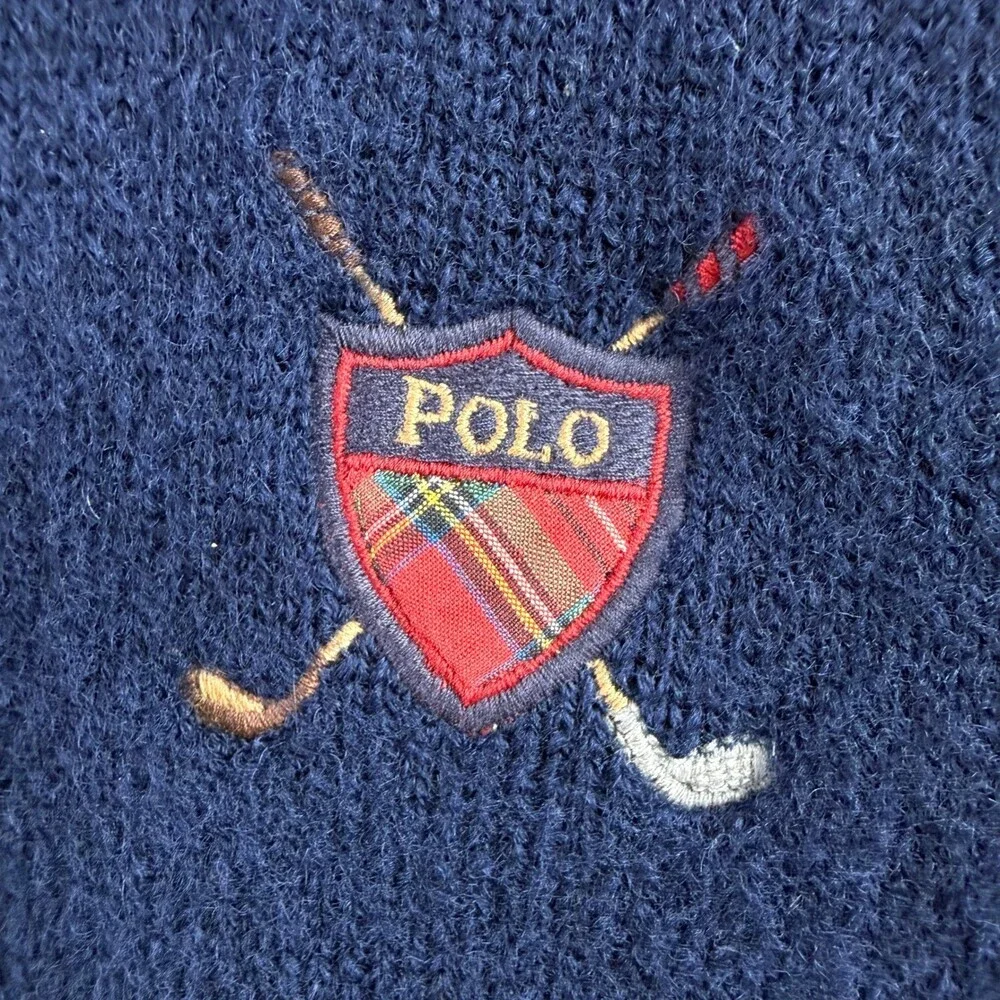 Polo Golf Ralph Lauren Sweater Vest Mens L Navy Wool Crest V Neck Vintage